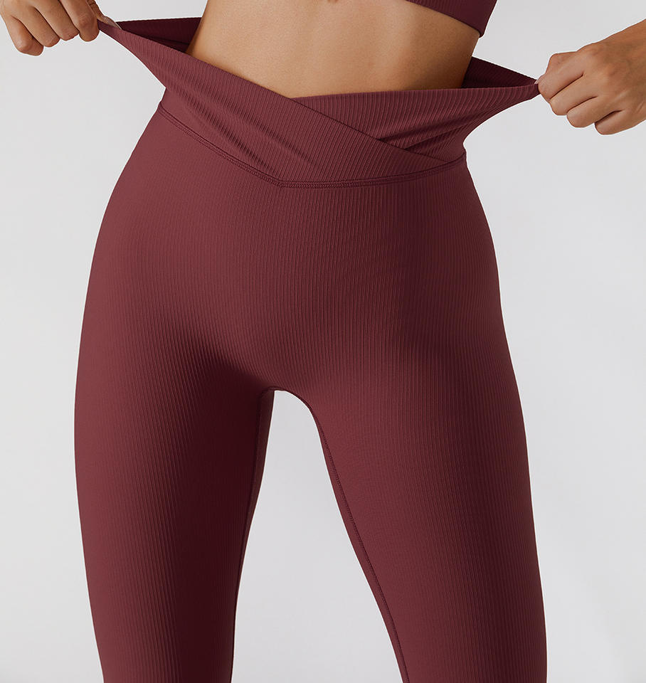 High/Mid Waist Yoga Leggings V-Cross Four-Way Stretch Solid Pattern Workout Pants Tummy Control Lightweight Breathable Quick Dry
