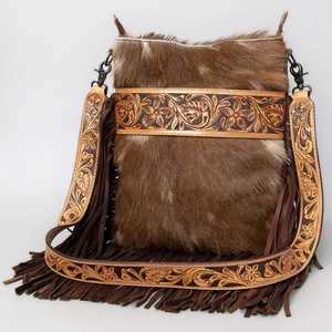 Bolso bandolera rústico de cuero genuino con costura artesanal Correa ajustable Cierre de cremallera Flores ecológicas Precio al por mayor - Product Image 1