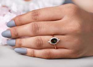 Black Opal Engagement Ring 925 Sterling Silver 14K Rose Gold Plated Oval Halo Bridal Ring For Women - Product Image 4