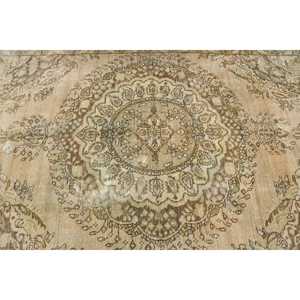 5.7x8.8 ft Turkish Rug, Vintage Large Rug, <b>Brown</b> Blue Bordered <b>Wool</b> Rug - Product Image 5