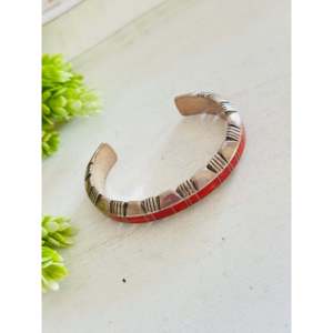 Pulsera OldPawn Thomas Francisco con Incrustaciones de Coral Rojo y Plata de Ley, Accesorio de Moda - Product Image 4