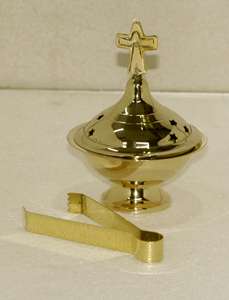 Brûleur d'encens en laiton Offre Spéciale avec croix sur le dessus pour les parfums d'océan de sauge santale sclarée - Product Image 4