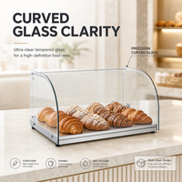 Vitrine de comptoir de boulangerie avec couvercle en verre incurvé, présentoir à gâteaux et desserts, cadre en métal thermolaqué, stand de vente au détail