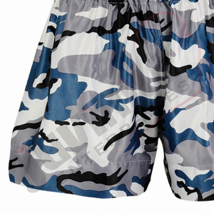 Pantalones cortos de entrenamiento con estampado azul gris de compresión de cintura alta personalizados de fabricantes OEM transpirables ecológicos de secado rápido 100% poliéster - Product Image 3