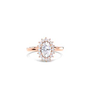 IGI Certified Oval Cut Lab Grown Diamond Floral Halo Engagement & Wedding <b>Ring</b> in 14K Yellow / White & Rose Gold - Product Image 5