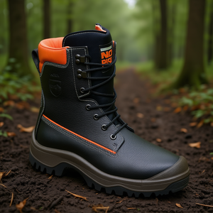 NoRisk S3 SRC EN20345/EN17249 Black/Orange <b>Leather</b> Forestry Safety <b>Boots</b> Size 43 Garden Gloves & Protective Gear - Product Image 3