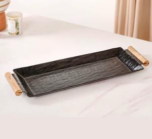 Plateau de service en métal noir au design antique de forme ovale pour la maison et les hôtels Plateau de service à thé et à café Artisanat - Product Image 5