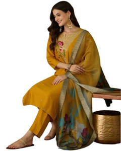 Roman Silk Embroidery Work 3 Piece Kurti Set & Kurta Pant Dupatta Set Ladies <b>Kurtis</b> <b>for</b> <b>Women</b> in India Ethnic <b>Women</b> Clothing - Product Image 1