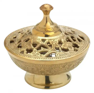 Newly Arrived Design Date Serving <b>Bowls</b> Pot Box <b>With</b> Stand Customized Design Handcrafted Brass Metal Date <b>Bowl</b> <b>With</b> Golden <b>LID</b> - Product Image 2
