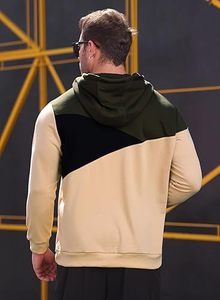 Sweat à capuche pour homme avec motif de blocs de couleurs-Sweat-shirt tendance à manches longues avec poche kangourou, coupe confortable et moderne - Product Image 3