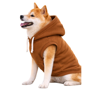 เสื้อฮู้ดสุนัขสีเบจ เสื้อสเวตเชิ้ตสัตว์เลี้ยงสีพื้นเรียบง่าย เนื้อผ้านุ่มแบบฟลีซ เสื้อฮู้ดสำหรับสุนัข - Product Image 3