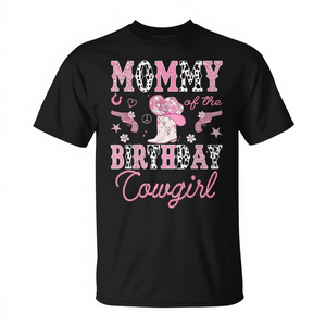T-shirt 'Mommy of the Birthday Cowgirl' con Stivali Rosa da Rodeo per Eventi Promozionali - Product Image 3