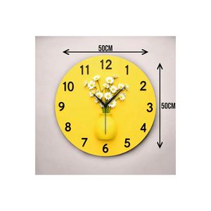 2D Embossed Yellow Potted Flower Wooden Silent <b>Wall</b> <b>Clock</b> <b>50cm</b> Daisy Colorful Gift - Product Image 3