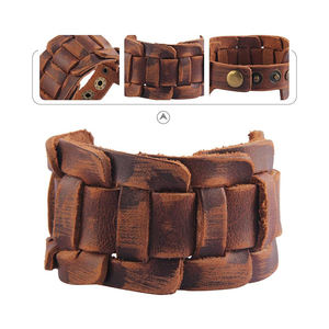 Wrist Bands Leather Real Genuine Leather <b>Bracelet</b> <b>Adjustable</b> Cuff Wristband Punk Leather in Wholesale - Product Image 4