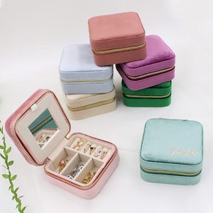 Custom Logo <b>Mini</b> Velvet Jewelry <b>Box</b> Luxury Simple Design for Small Ring Earrings Packaging Organizer - Product Image 4