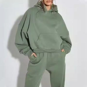 Survêtement pour Femme en Coton Épais, Deux Pièces, Blanc, Jogging, Couleur Unie, Surdimensionné, Pull à Capuche, Ensemble pour Femme - Product Image 5