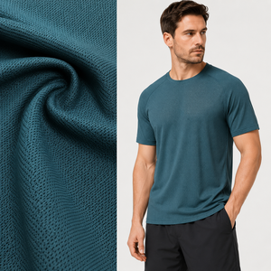 <span class=keywords><strong>Tissu</strong></span> jersey tricoté 100% polyester 155 GSM, doux, respirant, extensible, teint en fil, matière organique pour t-shirt, certifié OEKO-TEX - Product Image 3
