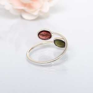 Anillos de Turmalina Natural con Forma Ovalada, Plata de Ley 925, Cabujón, Anillos Hechos a Mano con Piedra Natural, Joyería de Moda para Mujer - Product Image 2