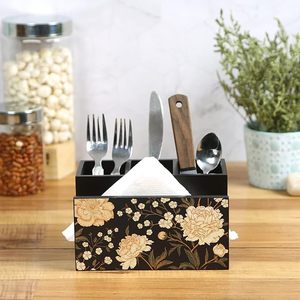 Porta Cucharas de Madera con Diseño de Arte Popular, Estilo Artesanal, Moderno y Minimalista con Patrón Sutil - Product Image 5