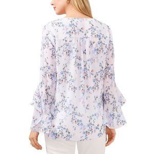 วินซ์ คามูโตเสื้อสตรีทรงหลวม 3/4 แขนเสื้อคอวีลายดอกไม้เสื้อชีฟองพิมพ์ลายเสือดาวสไตล์เกาหลี XS XL สีขาว - Product Image 2
