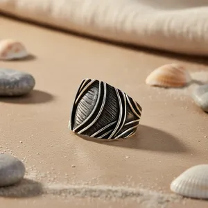Geometric Pearl Inlay Cluster <b>Ring</b> in Rhodium Plated 925 Silver Vintage Style Men's Everyday Wear - Product Image 3
