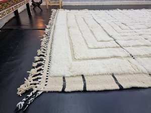 Tapis marocain blanc Shag Beni Ourain tapis en laine tufté à la main rayé zone sur mesure salon tapis berbère authentique tapis - Product Image 4