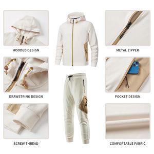Survêtement avec capuche et logo personnalisés, ensemble sweat-shirt à capuche uni et joggers pour hommes, survêtement avec logo personnalisé en polyester et nylon et polaire technique pour hommes - Product Image 3