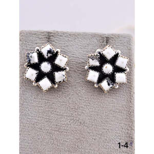 Southwest-Style White Buffalo & <b>Sterling</b> <b>Silver</b> <b>Stud</b> Earrings Bezel-Set Flower Pattern Post Earrings - Product Image 2