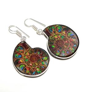 Pendientes colgantes hechos a mano con piedras preciosas de amonita cristiana para boda de Plata de Ley 925 - Product Image 2