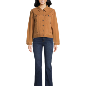 Chaqueta vaquera corta de OEM para mujer, cómoda, holgada, oscura, a la moda urbana, chaqueta vaquera recortada de manga larga con bolsillos - Product Image 2