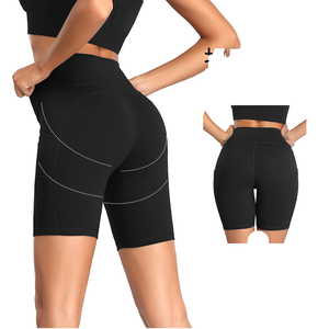 LOGO personnalisé Short de motard pour femmes à taille haute Short de course à pied en spandex tricoté avec poches - Product Image 1