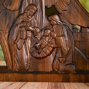 Statue en bois sculptée à la main <span class=keywords><strong>de</strong></span> la scène <span class=keywords><strong>de</strong></span> la Nativité, figurine 3D <span class=keywords><strong>de</strong></span> la Sainte Famille et d'un ange pour la décoration <span class=keywords><strong>de</strong></span> la maison chrétienne - Product Image 4