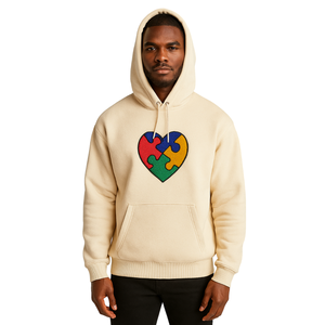 Autismo Concienciación Corazón Rompecabezas Chenille Bordado Neutral Pullover Sudadera con capucha Unisex Algodón Fleece Sudadera Ropa de apoyo - Product Image 1