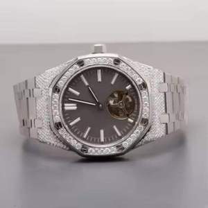 Montre de luxe unisexe en acier inoxydable et cuir, mouvement mécanique ETA, moissanite, sport, charme, étanche, analogique, hip hop, bling, glacée - Product Image 3