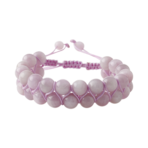 สร้อยข้อมือหินธรรมชาติคุนไซต์ 8 มม. แบบสองแถวถักด้วยเชือกมาคราเม่ - Product Image 1