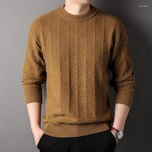 Suéter de invierno de cuello alto para hombre, suéter grueso y cálido de punto con cuello redondo RIB, prendas de Punto Lisas - Product Image 3