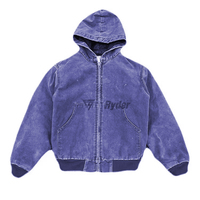 Veste de travail d'hiver en toile de canard épaisse avec logo personnalisé, doublée, vintage, délavée, zippée, effet délavé à l'acide, coupe oversize, unisexe, avec capuche