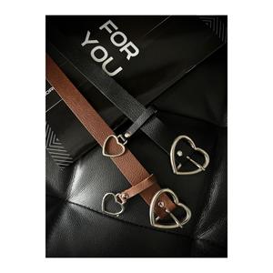 Ensemble de 2 ceintures pour femme : ceinture basique à boucle en forme de cœur, ceinture pour veste, ceinture pour robe, ceinture pour chemise - Noir-brun - Product Image 2