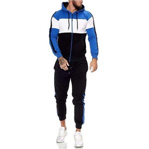 Survêtements pour hommes avec fermeture éclair contrastée à deux tons, style de rue vierge avec sweats à capuche, survêtement ajusté de jogging pour femmes - Product Image 1