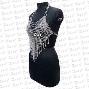 Cotte de mailles traditionnelle élégante en aluminium pour femmes haut à licou médiéval modèle fantaisie en métal pour Ren Faire Halloween Costume mode - Product Image 1