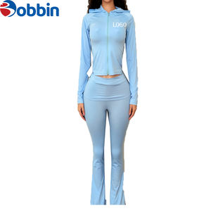 Customized Logo <b>Women's</b> Winter Active Wear Tracksuit Set Full <b>Zip</b> Jacket & Flared Pants 2-Piece <b>Fleece</b> Lining Eco-Friendly - Product Image 3