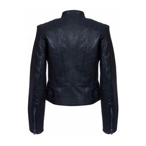 Women's Black Genuine Pu Leather-Tight Vintages-Biker Style Zip-Up Fashion Long-Zippers Jacket - Product Image 2