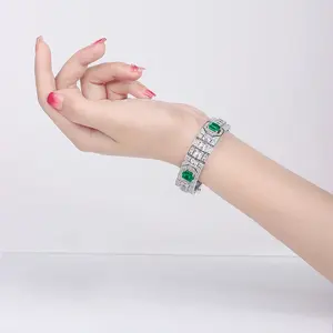 Pulsera de Plata de Ley S925 de Lujo con Corte Asscher, Esmeralda de Laboratorio, Moissanita Cuadrada, Joyería de Moda con Piedras Preciosas Auténticas - Product Image 2