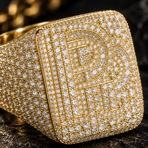 Anillo de doble letra redondo de moissanita VVS de gran venta, plata de ley 925, con pavé de circonitas, banda ancha, estilo hip hop, joyería fina para hombre - Product Image 2