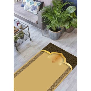 <b>Gold</b> Islamic Prayer Rug: Elegant Muslim Worship Printed Rug,Nonwoven Thin Rug - Product Image 5