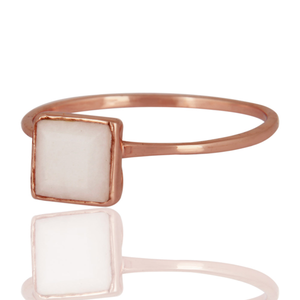 Anillo de ágata blanca natural Anillo de oro rosa sólido de 9K Joyería Anillos DE BODA Fabricante Colección vintage - Product Image 3