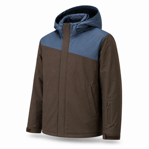 Chaqueta Cortavientos con Capucha para Hombre, Color Marrón y Azul, Ligera, Resistente al Agua, de Poliéster y Spandex, Estilo Casual para Senderismo - Product Image 3