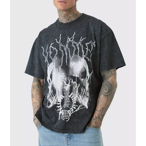 T-shirt imprimé vintage en détresse T-shirt en coton lavé personnalisé pour hommes femmes Style Streetwear - Product Image 1