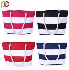 Qualité supérieure personnalisé écologique réutilisable femmes toile sac à main Portable Shopping Tote plage sac de transport fermeture éclair lettre - Product Image 6