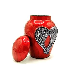 Urnes de crémation rouges pour cendres homme/femme adulte-belles urnes décoratives uniques de style 3D avec sac en velours-5 "en aluminium petit - Product Image 1